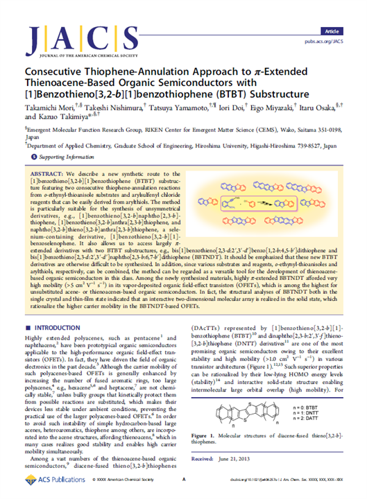 Consecutive Thiophene-Annulation Approach to π‑Extended Thienoacene-Based Organic Semiconductors with [1]Benzothieno[3,2‑b][1]benzothiophene (BTBT) Substructure